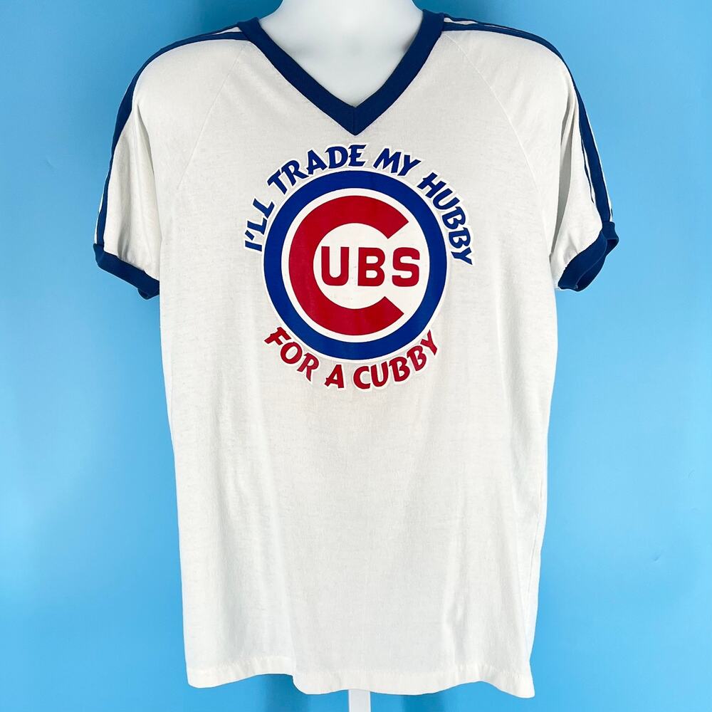 80s Chicago Cubs ringer tshirt MLB 1980s vintage I’ll Trade My Hubby for a Cubby